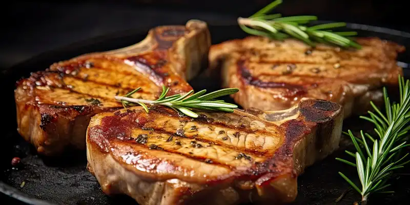 Broiled pork sirloin (bone in, chops)